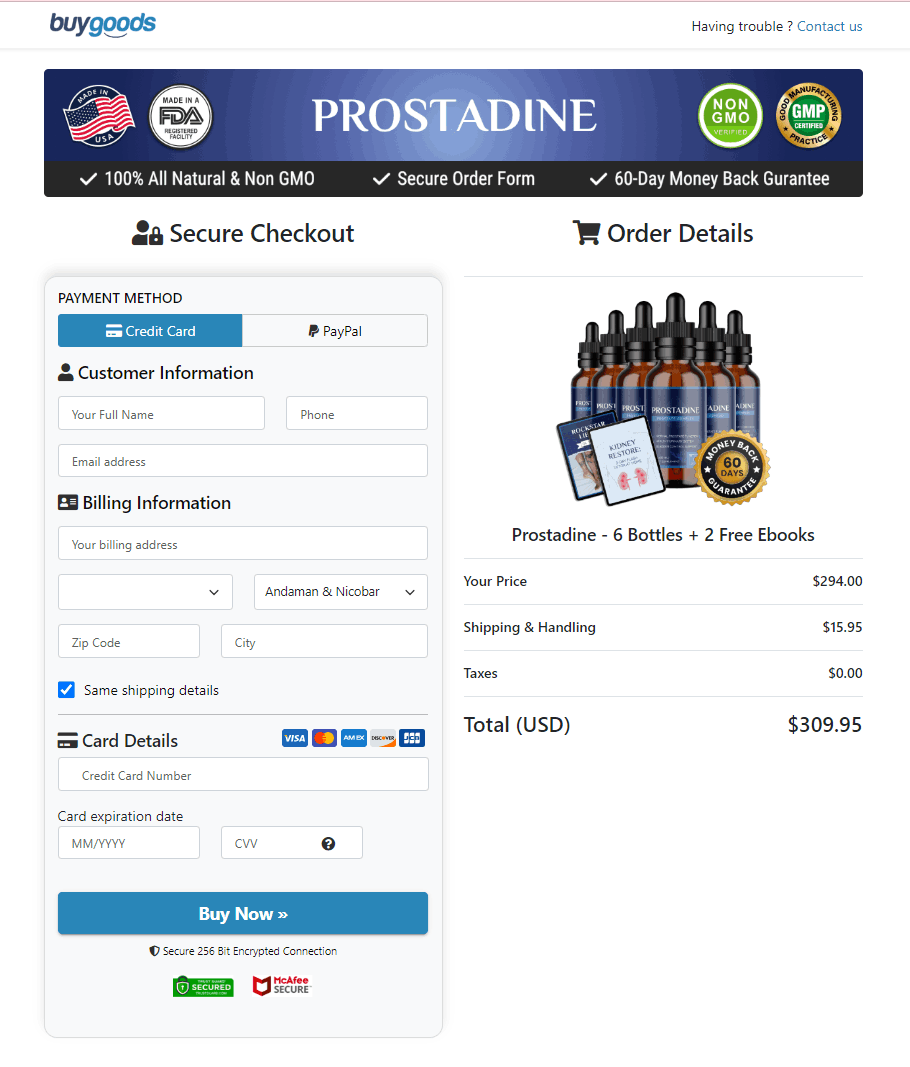 Prostadine Secured Order Page